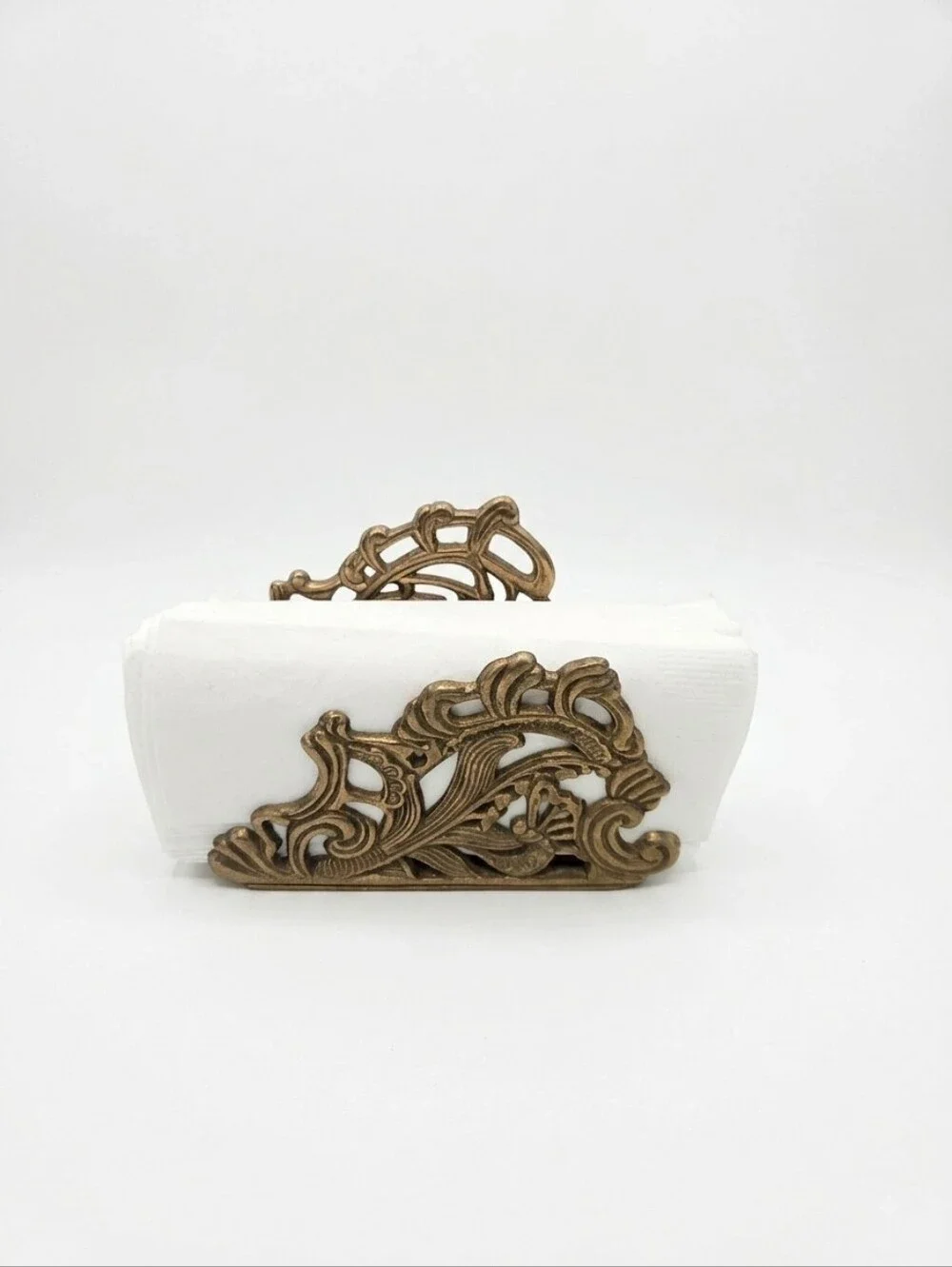 Vintage Solid Brass Napkin Holder, Victorian/Baroque, Mid Century Decor, Heavy